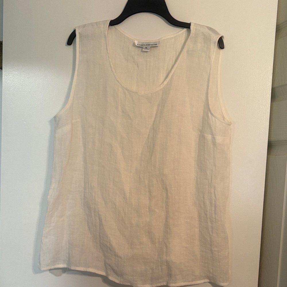 Caroline Rose Linen Sleeveless Top Women's XL White Relaxed Luxury Summer Tank